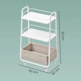 Carrinho apoio com 3 níveis, prateleiras e cesto para a sala de estar 43 x 30 x 81 cm branco-castanho
