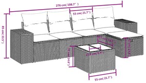 6 pcs conjunto sofás de jardim c/ almofadões vime PE preto