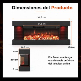 Lareira Elétrica de Encastrar com Vista Tripla, 101,6 x 20,6 x 41,8 cm, Chama Multinível, Preto