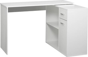 HOMCOM Secretária de Canto Giratória 180° com Estante e Gaveta 117x82x74 cm Branco | Aosom Portugal
