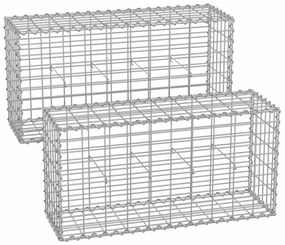 Conjunto de 2 unidades de cestos gabião em aço para pedras 100 x 50 x 30 cm prateado