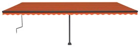 Toldo retrátil manual com LED 600x350 cm laranja e castanho