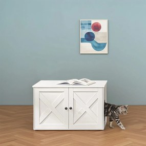 Armário para a Caixa de areia para gatos com divisória amovível 80 x 53 x 50 cm Branco