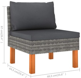 4 pcs conjunto lounge de jardim c/ almofadões vime PE cinzento