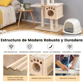 Arranhador para gatos moderna com plataforma superior de madeira 70 x 50 x 170 cm Natural