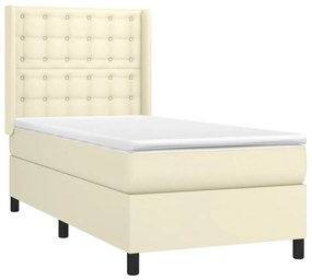 Cama com molas/colchão 90x200 cm couro artificial cor creme