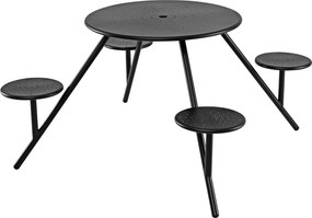 Conjunto de Mesa de Piquenique Redonda e 4 Cadeiras, 168 x 73 cm, Estrutura Metálica Resistente às Intempéries, Preto