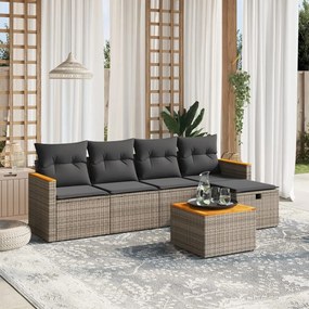 6 pcs conjunto sofás de jardim com almofadões vime cinzento