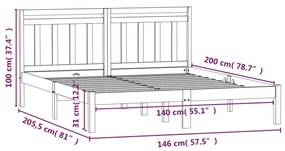 Estrutura de cama 140x200 cm madeira de pinho maciça preto