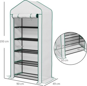 Estufa de Jardim de 5 Prateleiras Estufa Resistente com 1 Porta com Fecho de Correr Anti-UV 90x49x193 cm Branco