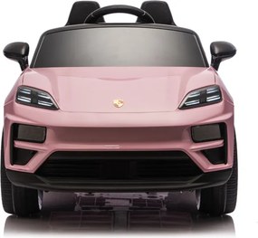 Carro elétrico para crianças até 5 anos Porsche Macan Turbo 12V, com bateria de lítio, Pneus de borracha, Controle remoto Rosa
