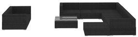 10 pcs conjunto lounge de jardim c/ almofadões vime PE preto