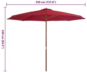 Guarda-sol de exterior com poste em madeira 350 cm bordô