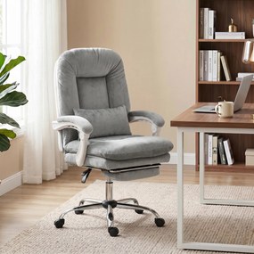 Cadeira de escritório ergonómica, cadeira de escritório reclinável em veludo com apoio lombar, altura ajustável, cinzento claro