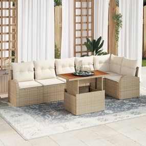 vidaXL Conjunto de Jantar de Jardim de 7 Peças com Almofadas Bege Vime PE