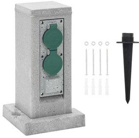 vidaXL Tomada de exterior com estaca 4 vias aspeto pedra cinzento