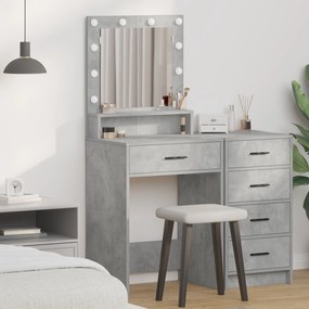 Mesa de Maquilhagem vidaXL com Luzes LED Cinza Concreto 50x41x135 cm