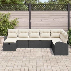 Conjunto de Sofá para Jardim de 8 Peças com Almofadas em Vime Preto
