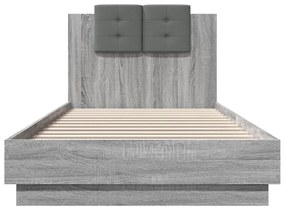 Estrutura de cama c/ cabeceira/luzes LED 90x200 cm cinza sonoma