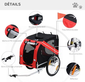 Reboque de bicicleta para cães e animais, com 8 refletores, bandeira e barra de engate incluídas, em aço e poliéster impermeável, até 30 kg, 130 x 73