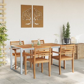 Mesa de Jantar Externa vidaXL Cinza 160x80x75 cm Aço e Madeira Sólida de Acácia