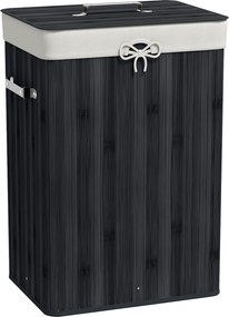 HOMCOM Cesto Roupa Bambu Dobrável Cesto Suja com Tampa Bolsa Amovível Prático Compacto 40x30x60 cm Preto | Aosom Portugal