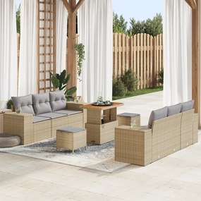 Conjunto de Sofá para Jardim vidaXL com Almofadas Bege de Rattan Poly