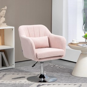 Poltrona de sala com almofadas lombares, altura ajustável, giratória a 360°, com base em metal rosa