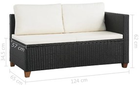4 pcs conjunto lounge de jardim c/ almofadões vime PE preto