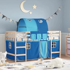 Cama alta para criança com túnel 80x200 cm pinho maciço azul