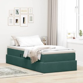 vidaXL Cama com arrumação e colchão Verde Escuro 90 x 190 cm Veludo