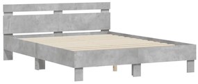 Estrutura cama cabeceira e luzes LED 150x200cm cinzento cimento