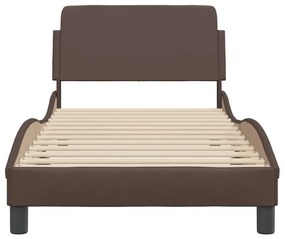 Estrutura cama c/ cabeceira couro artificial 80x200 cm castanho