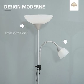 Candeeiro de pé, candeeiro de sala com 2 cabeças com casquilhos E27 e E14, base em metal, dim. Ø28 x 179,5 cm (altura)