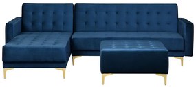 Sofá-cama de canto versão à direita de 4 lugares com repousa-pés em veludo azul marinho ABERDEEN Beliani