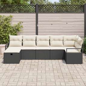 Conjunto de Sofás de Jardim vidaXL de 7 Peças com Almofadas Pretas de