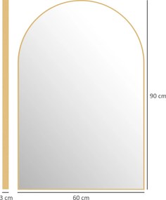 Espelho de parede arqueado com moldura em liga de alumínio 60 × 90 cm, dourado