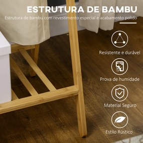 HOMCOM Suporte para Cabides de Bambu Porta Cabides com Prateleira para Sapatos 2 Barras e 2 Ganchos para Corredor Entrada Dormitório 74x42x150 cm Madeira