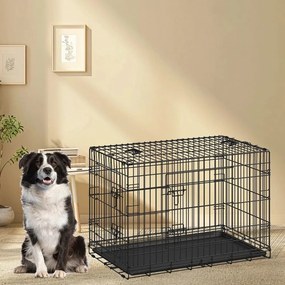 Gaiola dobrável para cães com 2 portas 122 x 74,5 x 80,5 cm preto
