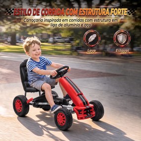 Go-Kart para Crianças +3 Anos com Assento Ajustável, Volante, Travão de Mão, Estrutura em Alumínio e Aço, até 30 kg, Vermelho
