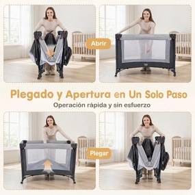 Berço de Viagem Dobrável 5 em 1, 110 x 76 x 77 cm, Altura Regulável em 4 Níveis, Preto
