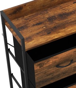 Cômoda, móvel de arrumação para quarto 6 gavetas tecido não tecido estrutura em aço, 80 x 29 x 85 cm, efeito madeira mogno