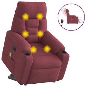 vidaXL Poltrona elevatória de massagens elétrica tecido vermelho tinto