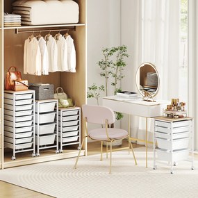 Carrinho Organizador com 4 Gavetas, 32,5 x 37 x 71 cm, Rodas com Travão, Branco