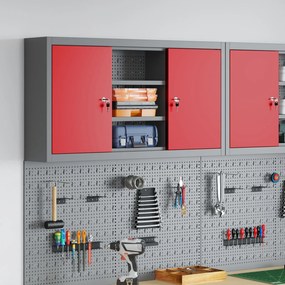Armário de Ferramentas de Parede vidaXL com Painel de Ferramentas Verm