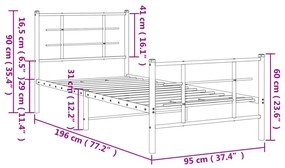 Estrutura de cama com cabeceira e pés 90x190 cm metal preto