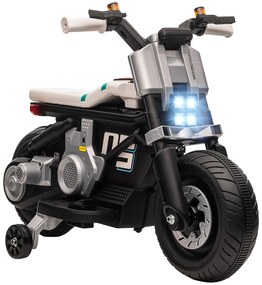 HOMCOM Mota Elétrica Infantil 6V com Farol Música Buzina Velocidade 3km/h Avance e Retrocesso 86x44x58cm Preto e Branco | Aosom Portugal