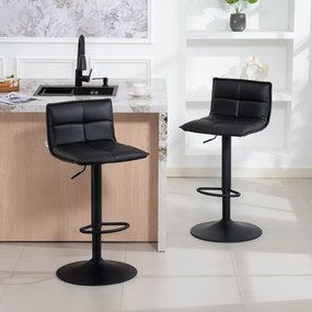 Conjunto de 2 bancos de bar, bancos de bar com altura ajustável e assento giratório em PU, 44 x 45 x 85-106 cm, preto