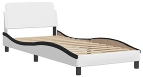 Estrutura cama c/cabeceira couro artificial 80x200 branco/preto