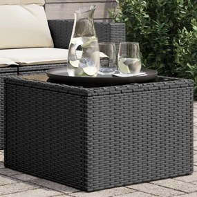 vidaXL Mesa de jardim com tampo de vidro 55x55x37 cm vime PE preto